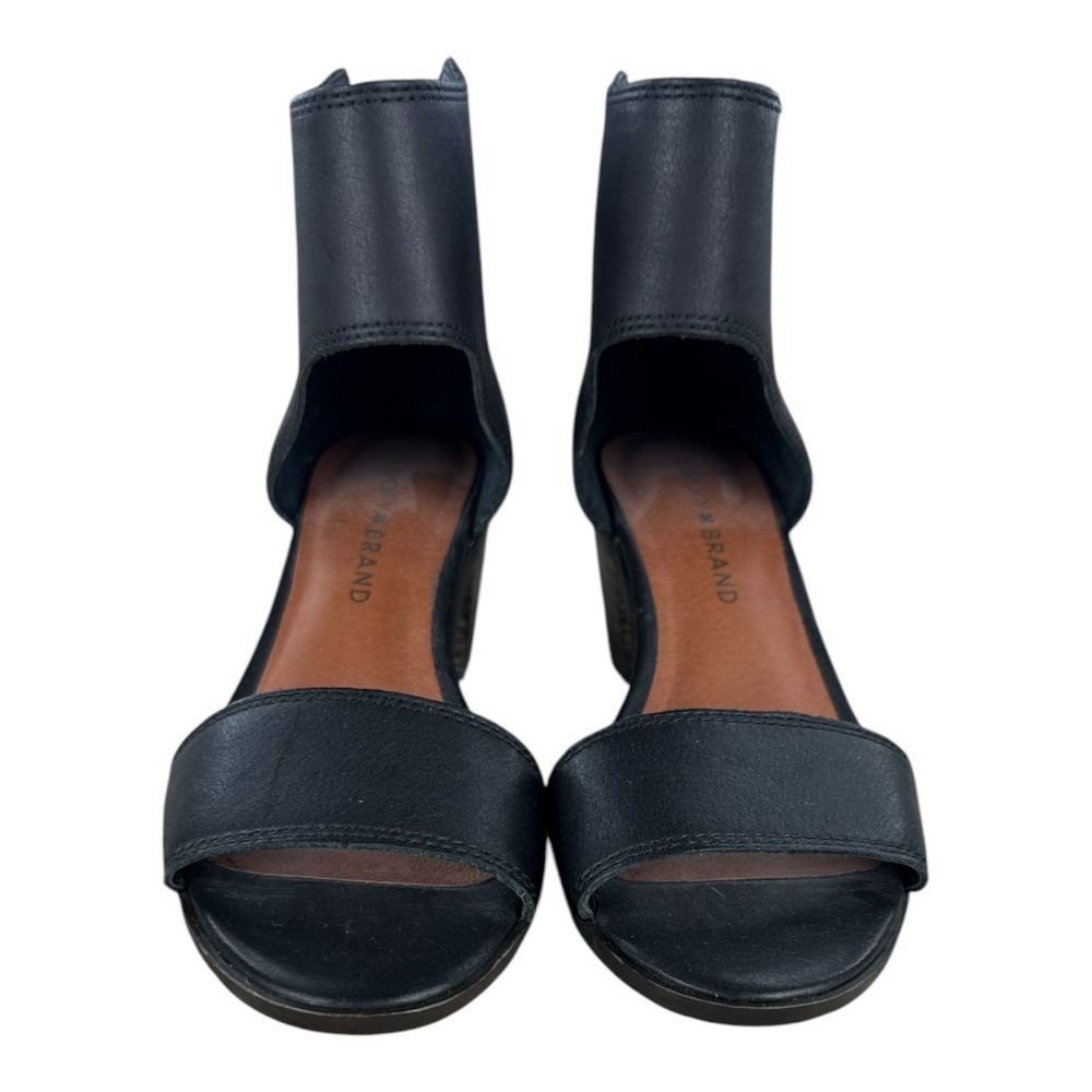 Lucky Brand Barbina Leather Heeled Sandals Black Size 6 Open Toe‎ Bootie Summer